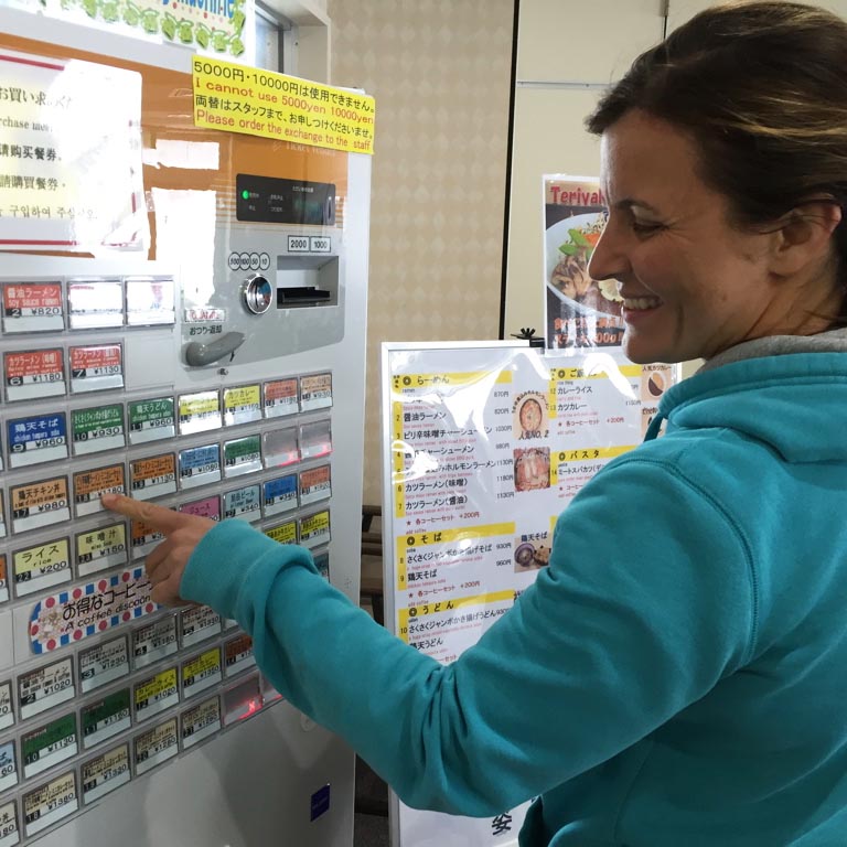 Ordering lunch on a machine at Asahidake.